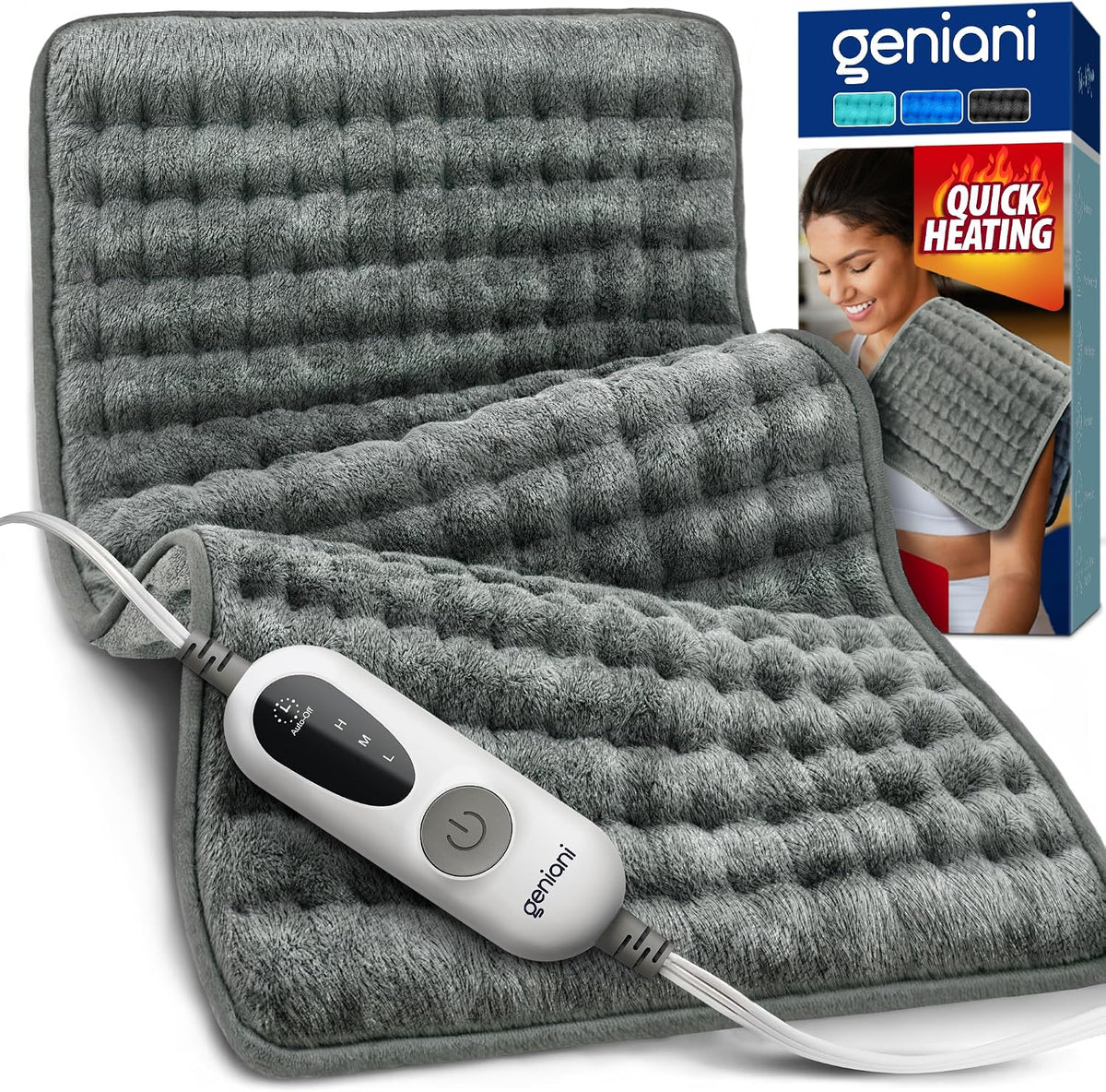 Electric Heating Pad for Back Pain & Cramps Relief, Electric Throw, Self Care Gifts for Women, Heating Pad for Neck & Shoulder, Machine Washable Microplush, Auto Shut Off (12"x24", Tabby Gray)