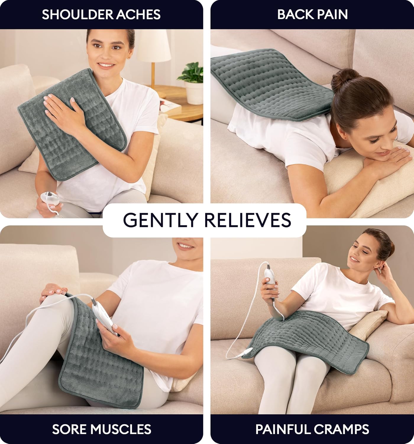Electric Heating Pad for Back Pain & Cramps Relief, Electric Throw, Self Care Gifts for Women, Heating Pad for Neck & Shoulder, Machine Washable Microplush, Auto Shut Off (12"x24", Tabby Gray)