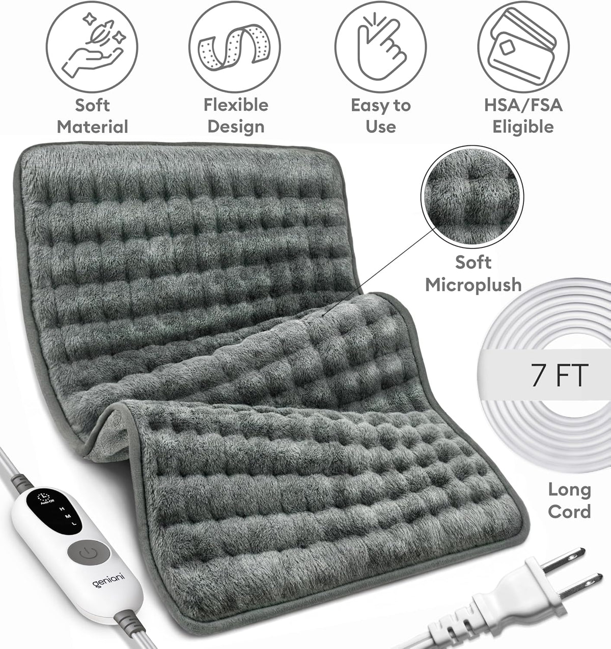 Electric Heating Pad for Back Pain & Cramps Relief, Electric Throw, Self Care Gifts for Women, Heating Pad for Neck & Shoulder, Machine Washable Microplush, Auto Shut Off (12"x24", Tabby Gray)