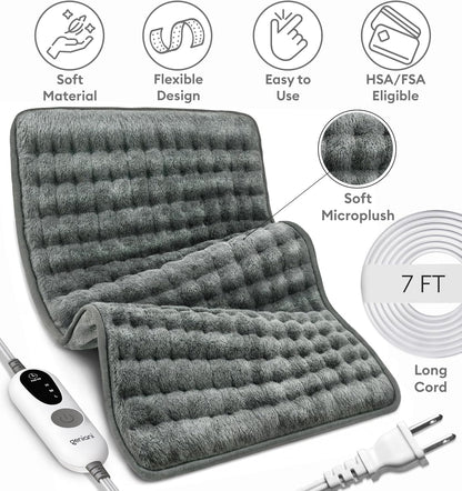 Electric Heating Pad for Back Pain & Cramps Relief, Electric Throw, Self Care Gifts for Women, Heating Pad for Neck & Shoulder, Machine Washable Microplush, Auto Shut Off (12"x24", Tabby Gray)