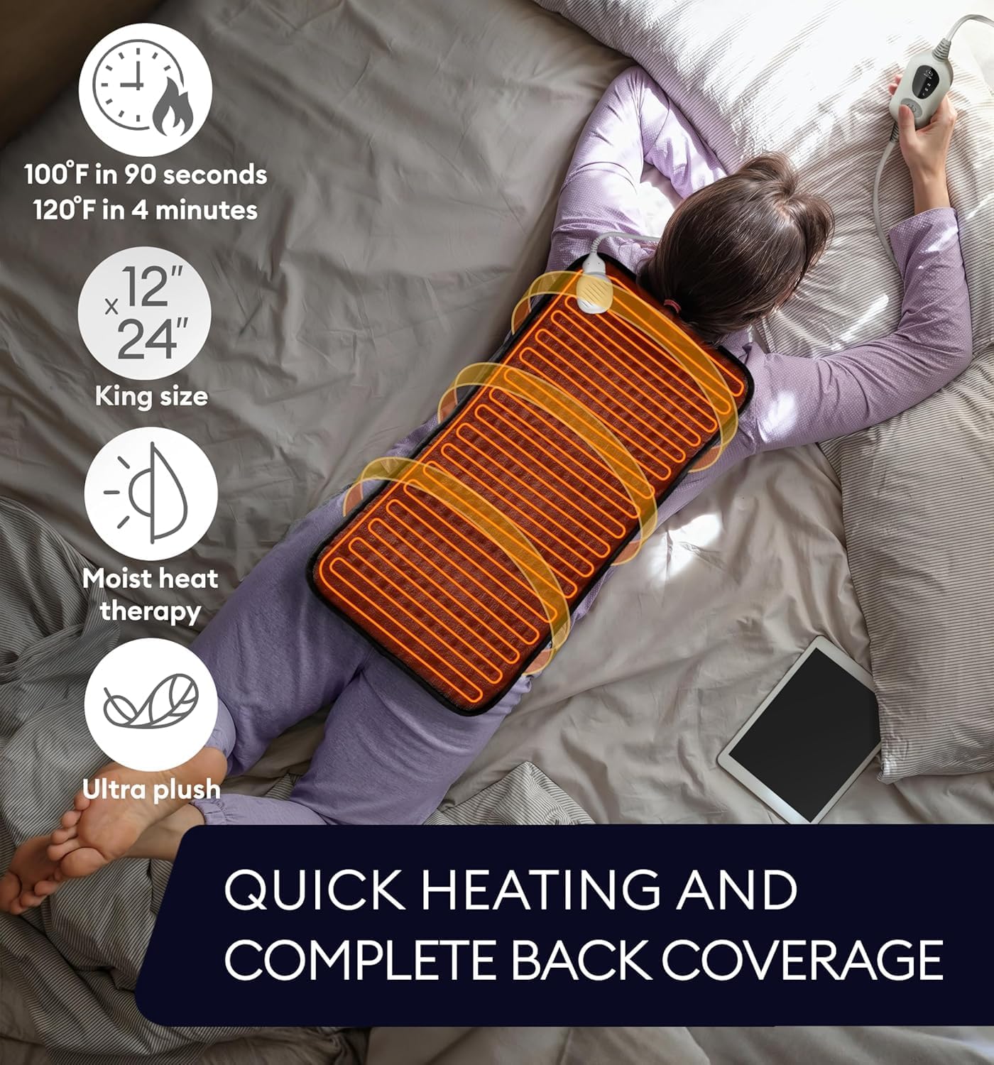 Electric Heating Pad for Back Pain & Cramps Relief, Electric Throw, Self Care Gifts for Women, Heating Pad for Neck & Shoulder, Machine Washable Microplush, Auto Shut Off (12"x24", Tabby Gray)