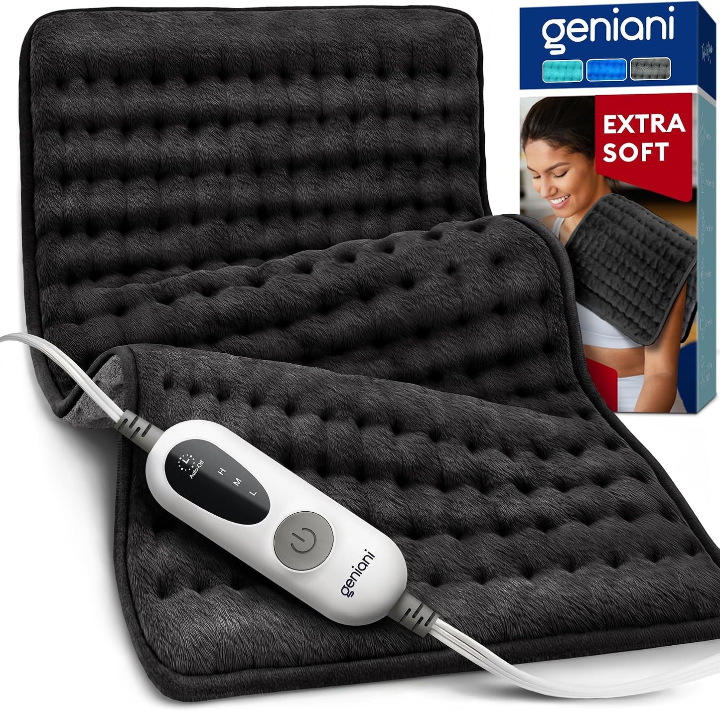 Electric Heating Pad for Back Pain & Cramps Relief, Electric Throw, Self Care Gifts for Women, Heating Pad for Neck & Shoulder, Machine Washable Microplush, Auto Shut Off (12"x24", Tabby Gray)