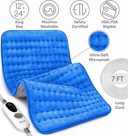 Electric Heating Pad for Back Pain & Cramps Relief, Electric Throw, Self Care Gifts for Women, Heating Pad for Neck & Shoulder, Machine Washable Microplush, Auto Shut Off (12"x24", Tabby Gray)