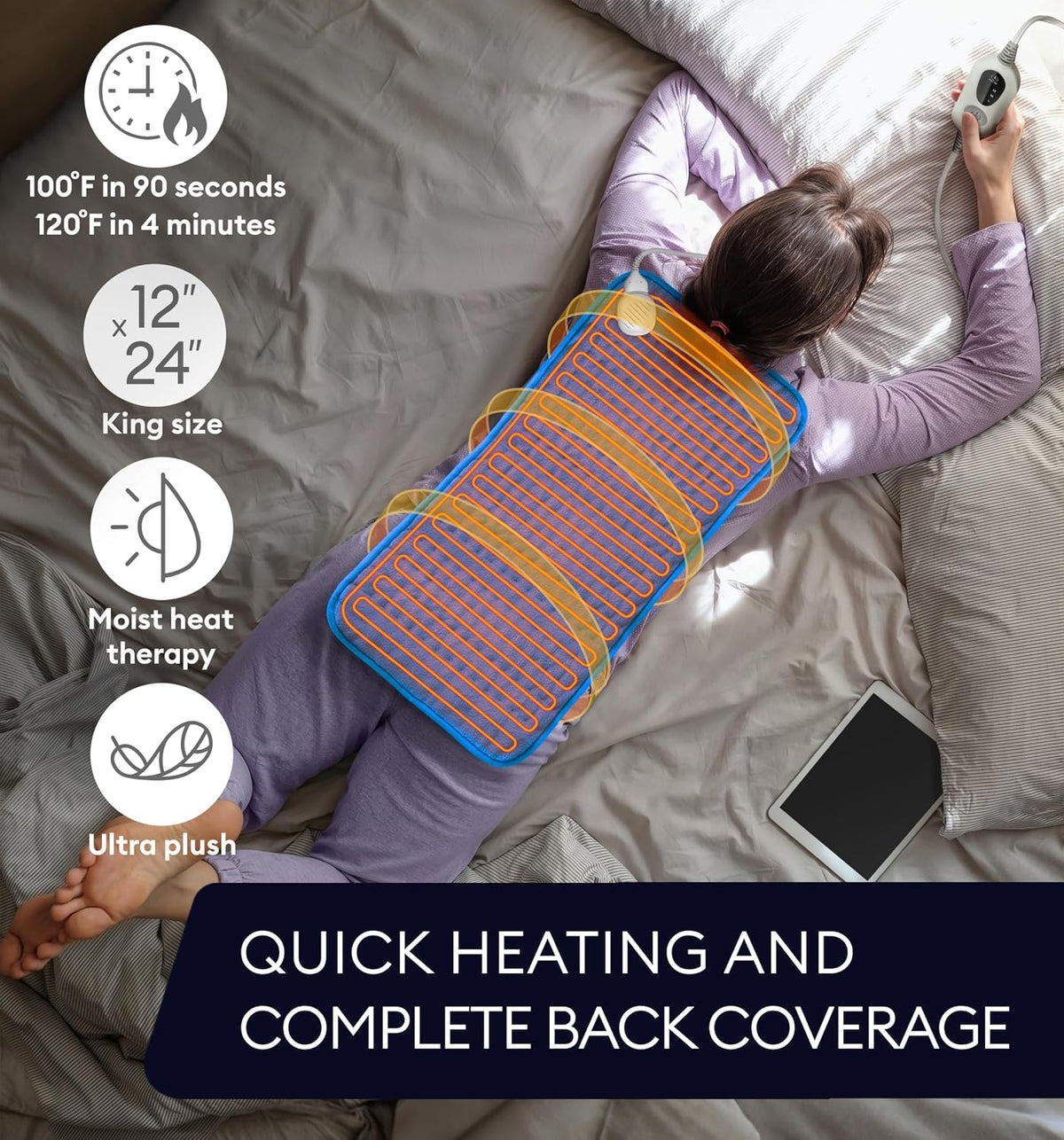 Electric Heating Pad for Back Pain & Cramps Relief, Electric Throw, Self Care Gifts for Women, Heating Pad for Neck & Shoulder, Machine Washable Microplush, Auto Shut Off (12"x24", Tabby Gray)