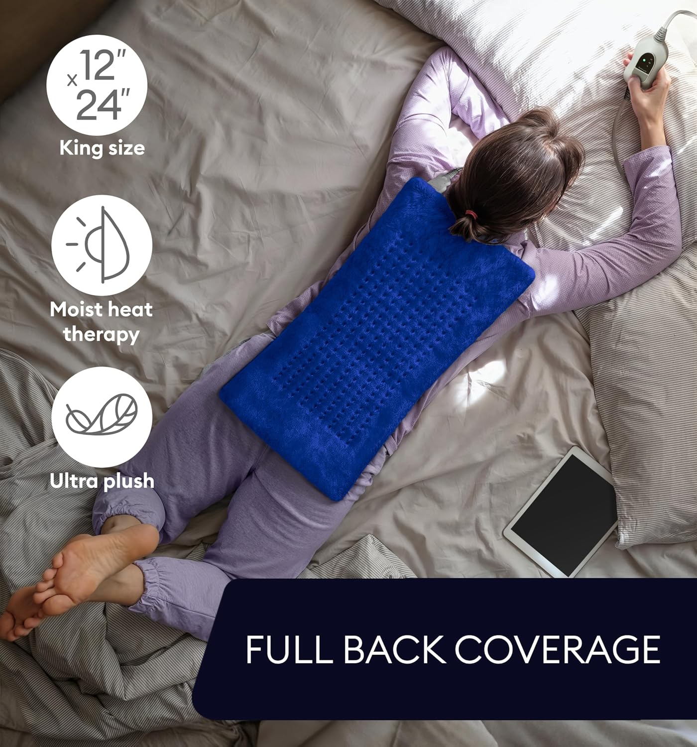 Electric Heating Pad for Back Pain & Cramps Relief, Electric Throw, Self Care Gifts for Women, Heating Pad for Neck & Shoulder, Machine Washable Microplush, Auto Shut Off (12"x24", Tabby Gray)