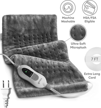 Electric Heating Pad for Back Pain & Cramps Relief, Electric Throw, Self Care Gifts for Women, Heating Pad for Neck & Shoulder, Machine Washable Microplush, Auto Shut Off (12"x24", Tabby Gray)
