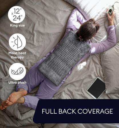Electric Heating Pad for Back Pain & Cramps Relief, Electric Throw, Self Care Gifts for Women, Heating Pad for Neck & Shoulder, Machine Washable Microplush, Auto Shut Off (12"x24", Tabby Gray)