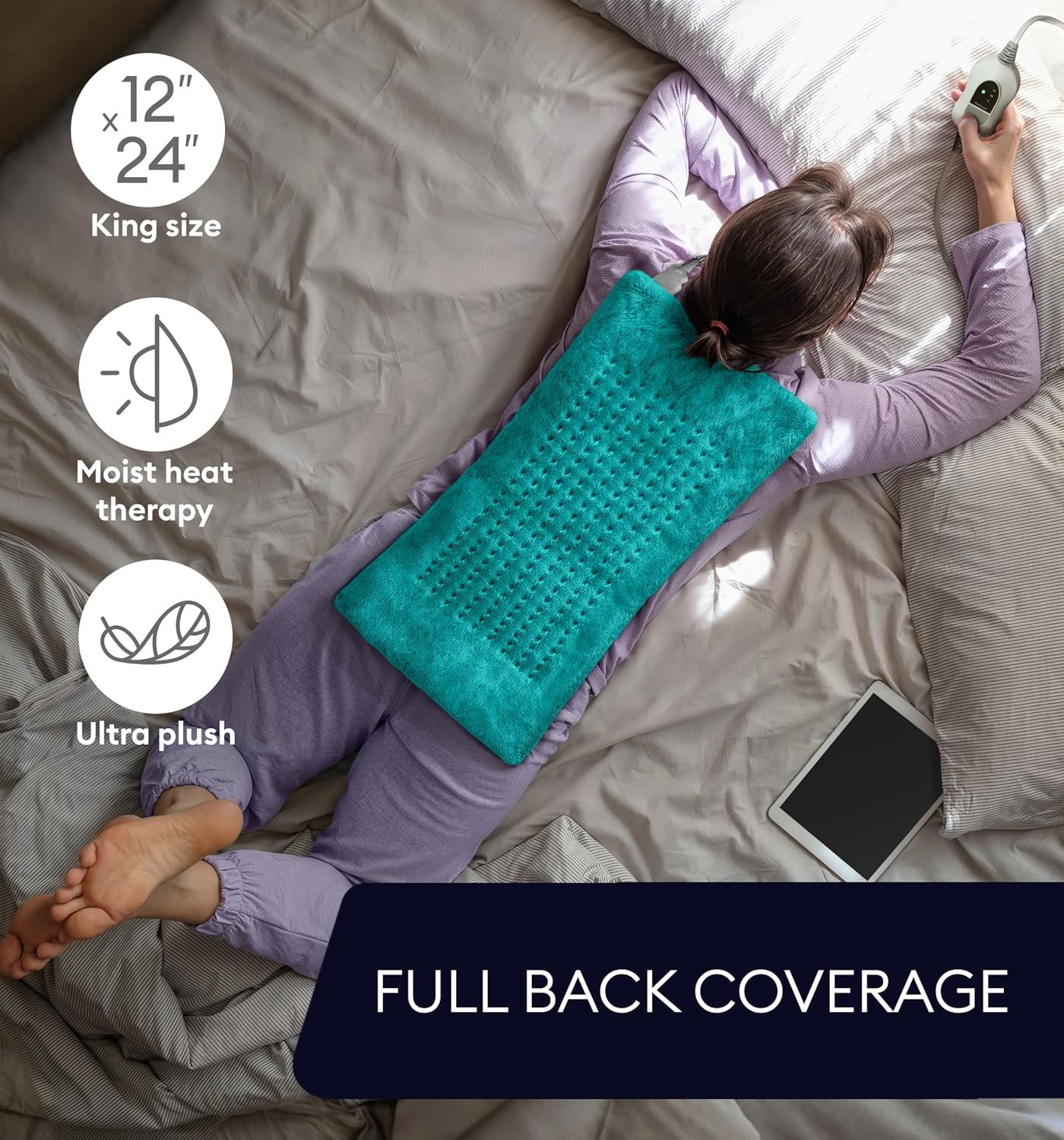 Electric Heating Pad for Back Pain & Cramps Relief, Electric Throw, Self Care Gifts for Women, Heating Pad for Neck & Shoulder, Machine Washable Microplush, Auto Shut Off (12"x24", Tabby Gray)