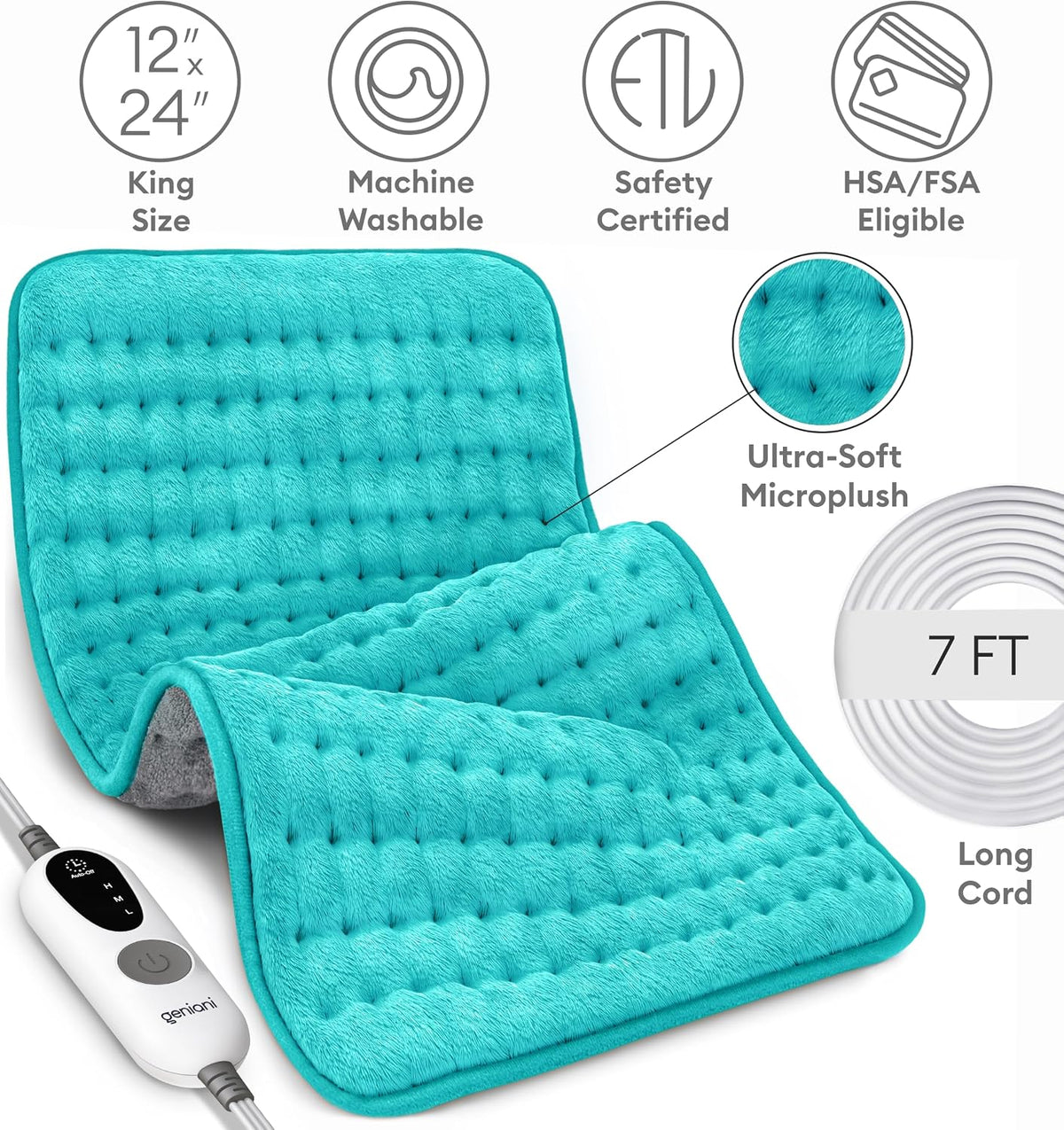 Electric Heating Pad for Back Pain & Cramps Relief, Electric Throw, Self Care Gifts for Women, Heating Pad for Neck & Shoulder, Machine Washable Microplush, Auto Shut Off (12"x24", Tabby Gray)