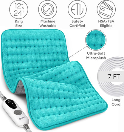 Electric Heating Pad for Back Pain & Cramps Relief, Electric Throw, Self Care Gifts for Women, Heating Pad for Neck & Shoulder, Machine Washable Microplush, Auto Shut Off (12"x24", Tabby Gray)