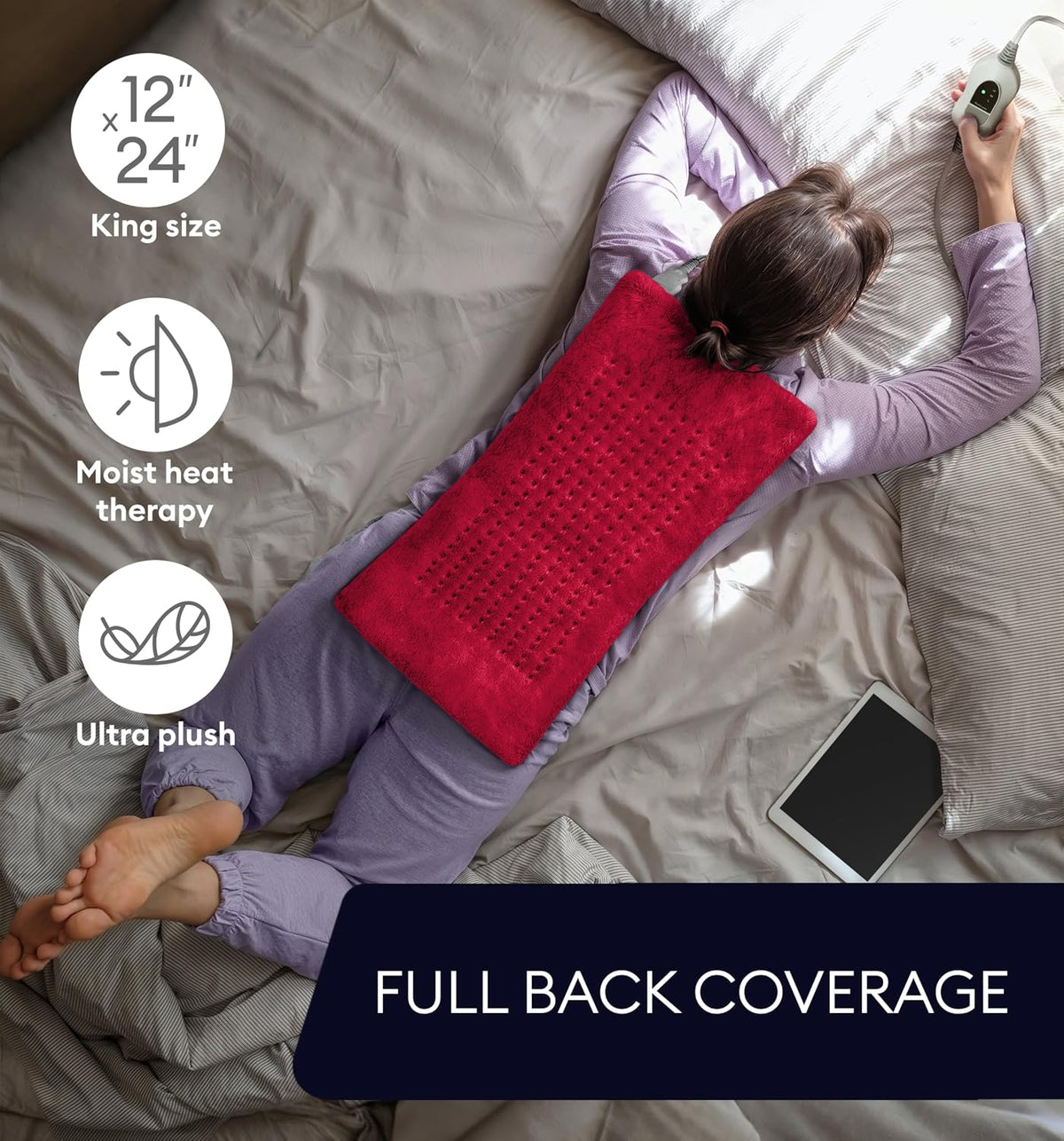 Electric Heating Pad for Back Pain & Cramps Relief, Electric Throw, Self Care Gifts for Women, Heating Pad for Neck & Shoulder, Machine Washable Microplush, Auto Shut Off (12"x24", Tabby Gray)