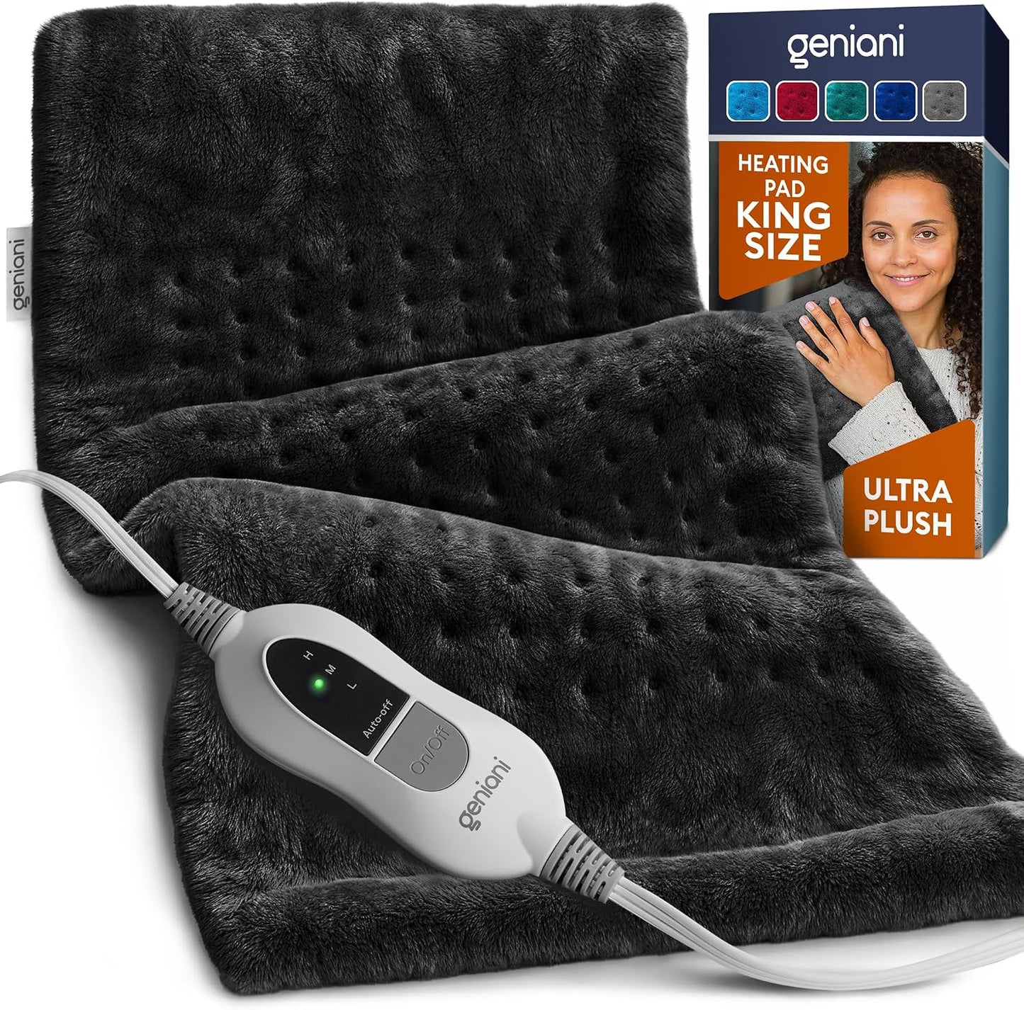 Electric Heating Pad for Back Pain & Cramps Relief, Electric Throw, Self Care Gifts for Women, Heating Pad for Neck & Shoulder, Machine Washable Microplush, Auto Shut Off (12"x24", Tabby Gray)