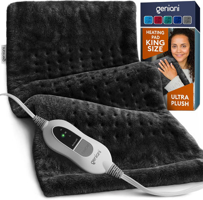 Electric Heating Pad for Back Pain & Cramps Relief, Electric Throw, Self Care Gifts for Women, Heating Pad for Neck & Shoulder, Machine Washable Microplush, Auto Shut Off (12"x24", Tabby Gray)