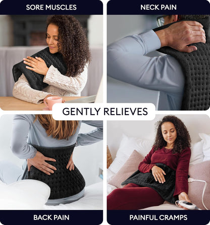 Electric Heating Pad for Back Pain & Cramps Relief, Electric Throw, Self Care Gifts for Women, Heating Pad for Neck & Shoulder, Machine Washable Microplush, Auto Shut Off (12"x24", Tabby Gray)