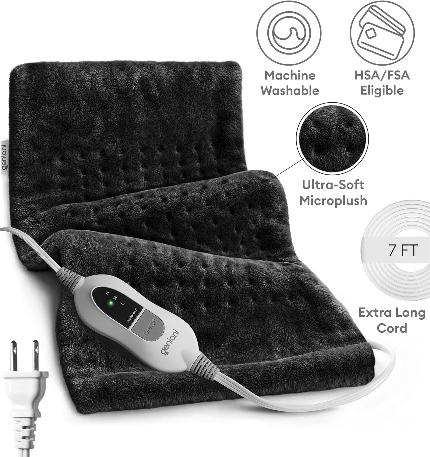 Electric Heating Pad for Back Pain & Cramps Relief, Electric Throw, Self Care Gifts for Women, Heating Pad for Neck & Shoulder, Machine Washable Microplush, Auto Shut Off (12"x24", Tabby Gray)