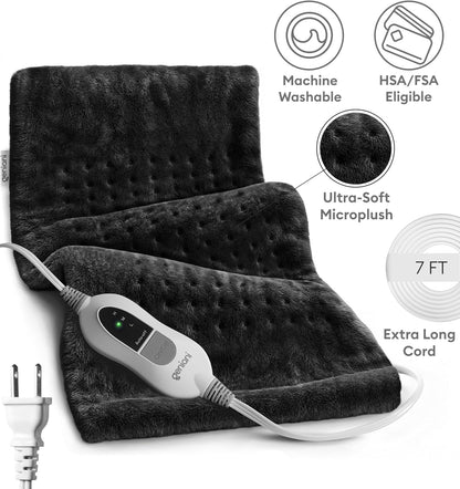 Electric Heating Pad for Back Pain & Cramps Relief, Electric Throw, Self Care Gifts for Women, Heating Pad for Neck & Shoulder, Machine Washable Microplush, Auto Shut Off (12"x24", Tabby Gray)