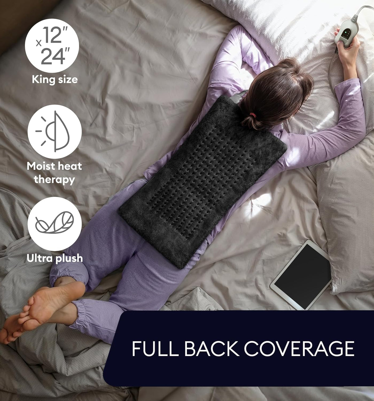 Electric Heating Pad for Back Pain & Cramps Relief, Electric Throw, Self Care Gifts for Women, Heating Pad for Neck & Shoulder, Machine Washable Microplush, Auto Shut Off (12"x24", Tabby Gray)