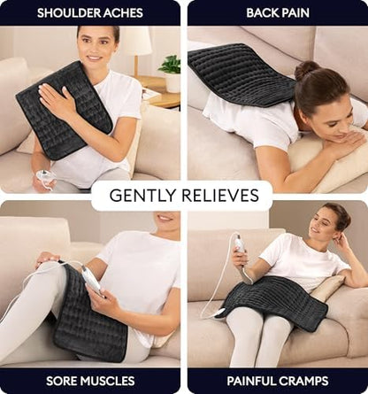 Electric Heating Pad for Back Pain & Cramps Relief, Electric Throw, Self Care Gifts for Women, Heating Pad for Neck & Shoulder, Machine Washable Microplush, Auto Shut Off (12"x24", Tabby Gray)