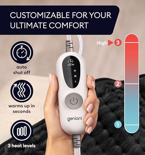 Electric Heating Pad for Back Pain & Cramps Relief, Electric Throw, Self Care Gifts for Women, Heating Pad for Neck & Shoulder, Machine Washable Microplush, Auto Shut Off (12"x24", Tabby Gray)