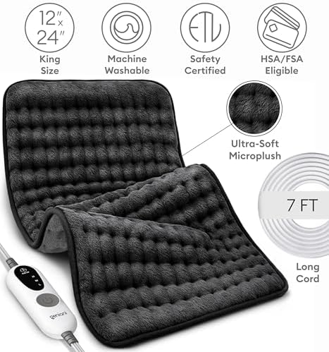Electric Heating Pad for Back Pain & Cramps Relief, Electric Throw, Self Care Gifts for Women, Heating Pad for Neck & Shoulder, Machine Washable Microplush, Auto Shut Off (12"x24", Tabby Gray)