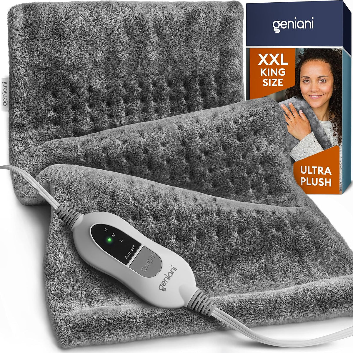 Electric Heating Pad for Back Pain & Cramps Relief, Electric Throw, Self Care Gifts for Women, Heating Pad for Neck & Shoulder, Machine Washable Microplush, Auto Shut Off (12"x24", Tabby Gray)