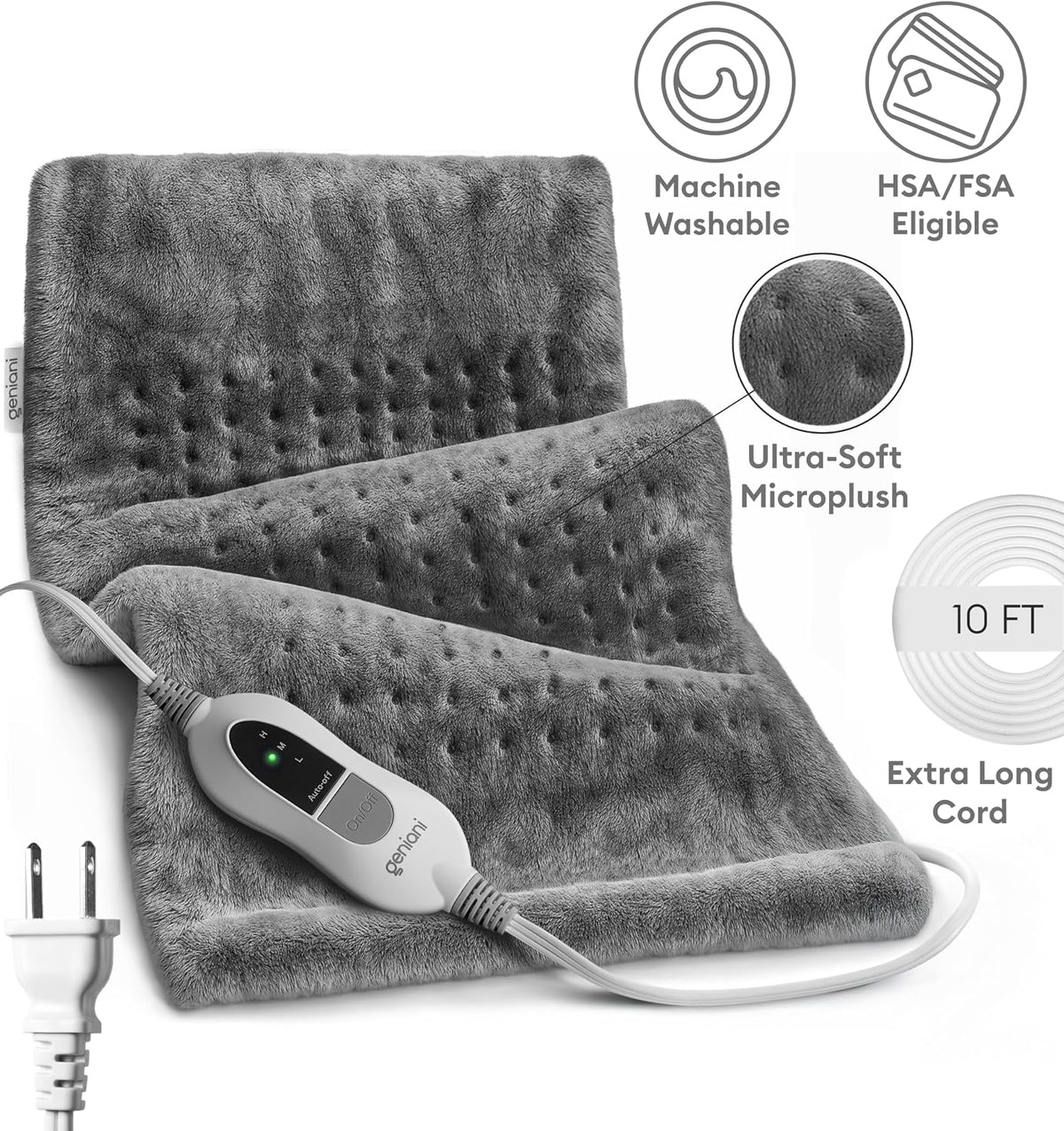 Electric Heating Pad for Back Pain & Cramps Relief, Electric Throw, Self Care Gifts for Women, Heating Pad for Neck & Shoulder, Machine Washable Microplush, Auto Shut Off (12"x24", Tabby Gray)