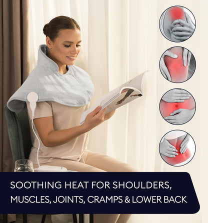 Electric Heating Pad for Back Pain & Cramps Relief, Electric Throw, Self Care Gifts for Women, Heating Pad for Neck & Shoulder, Machine Washable Microplush, Auto Shut Off (12"x24", Tabby Gray)