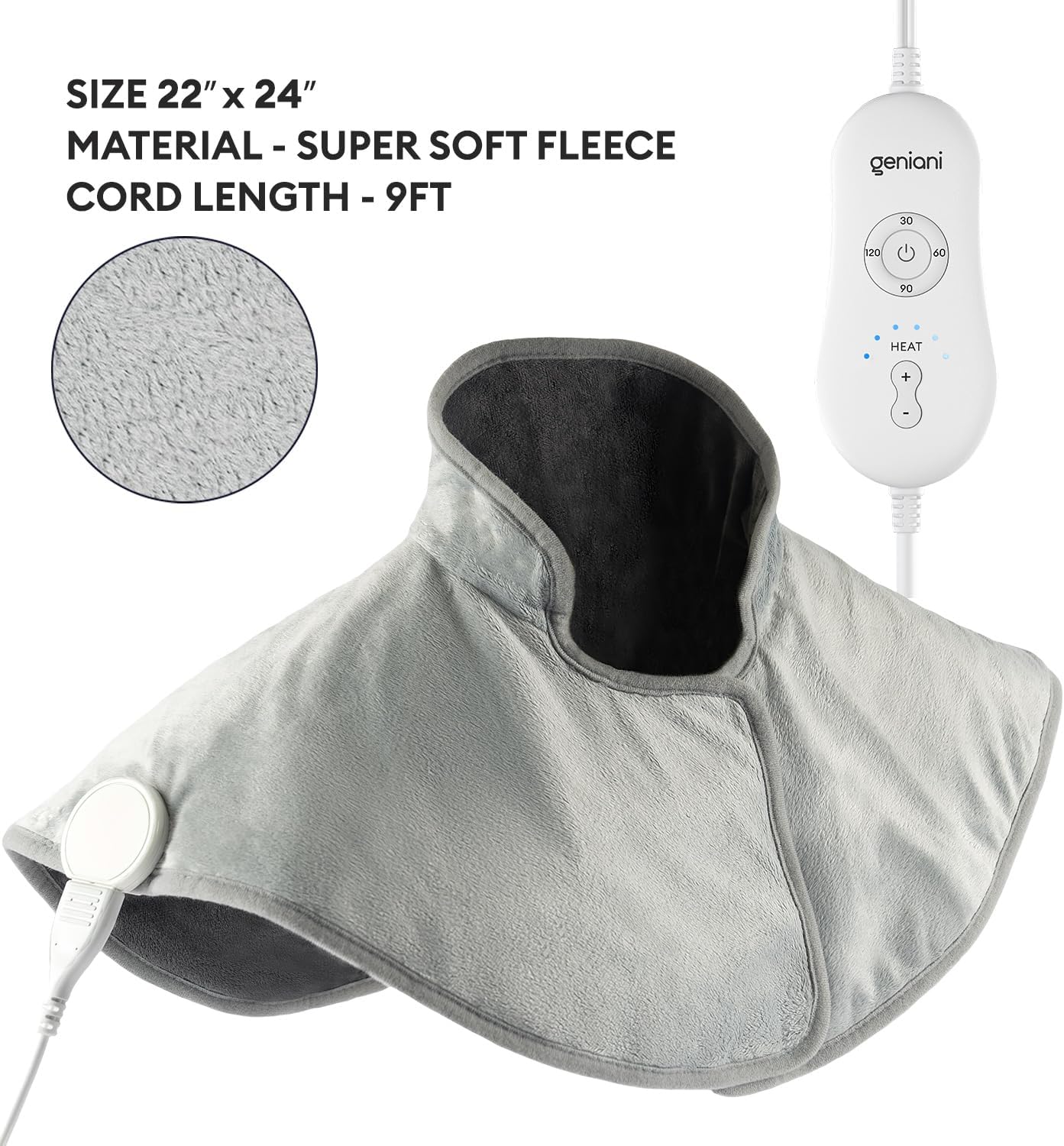 Electric Heating Pad for Back Pain & Cramps Relief, Electric Throw, Self Care Gifts for Women, Heating Pad for Neck & Shoulder, Machine Washable Microplush, Auto Shut Off (12"x24", Tabby Gray)