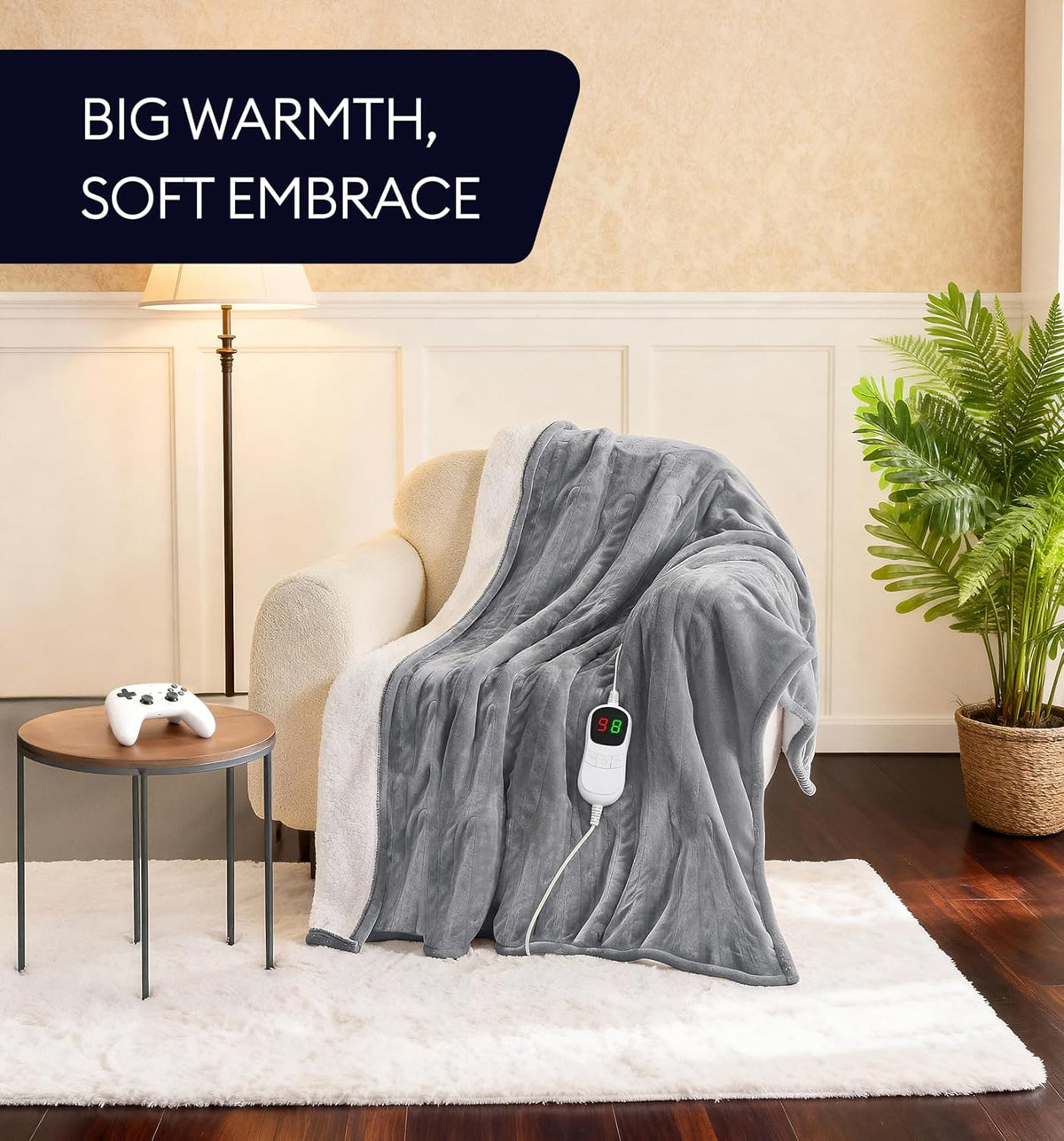 Electric Heating Pad for Back Pain & Cramps Relief, Electric Throw, Self Care Gifts for Women, Heating Pad for Neck & Shoulder, Machine Washable Microplush, Auto Shut Off (12"x24", Tabby Gray)