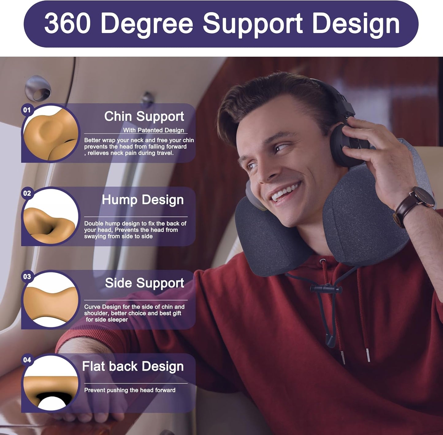 Neck Pillow for Traveling, Upgraded Travel Neck Pillow for Airplane 100% Pure Memory Foam Travel Pillow for Flight Headrest Sleep, Portable Plane Accessories, Light Grey