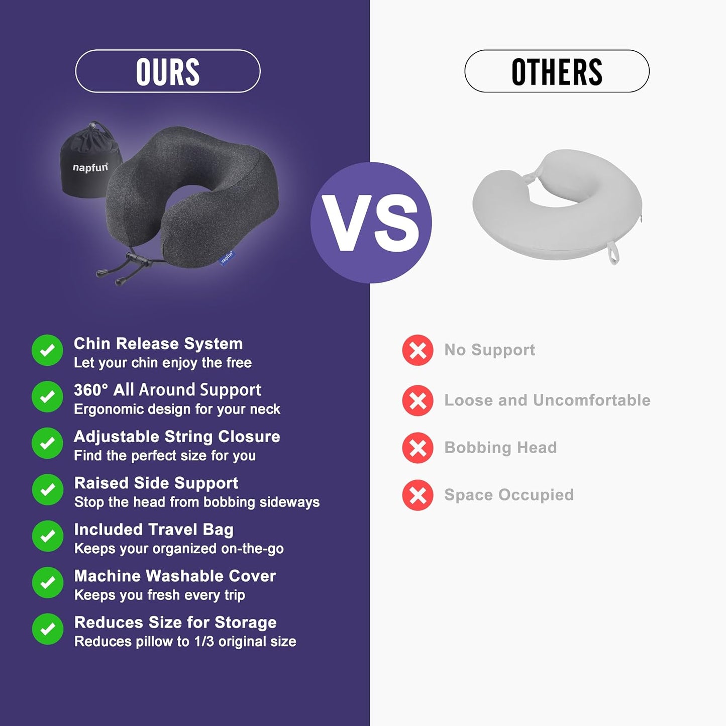 Neck Pillow for Traveling, Upgraded Travel Neck Pillow for Airplane 100% Pure Memory Foam Travel Pillow for Flight Headrest Sleep, Portable Plane Accessories, Light Grey