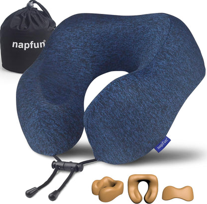 Neck Pillow for Traveling, Upgraded Travel Neck Pillow for Airplane 100% Pure Memory Foam Travel Pillow for Flight Headrest Sleep, Portable Plane Accessories, Light Grey