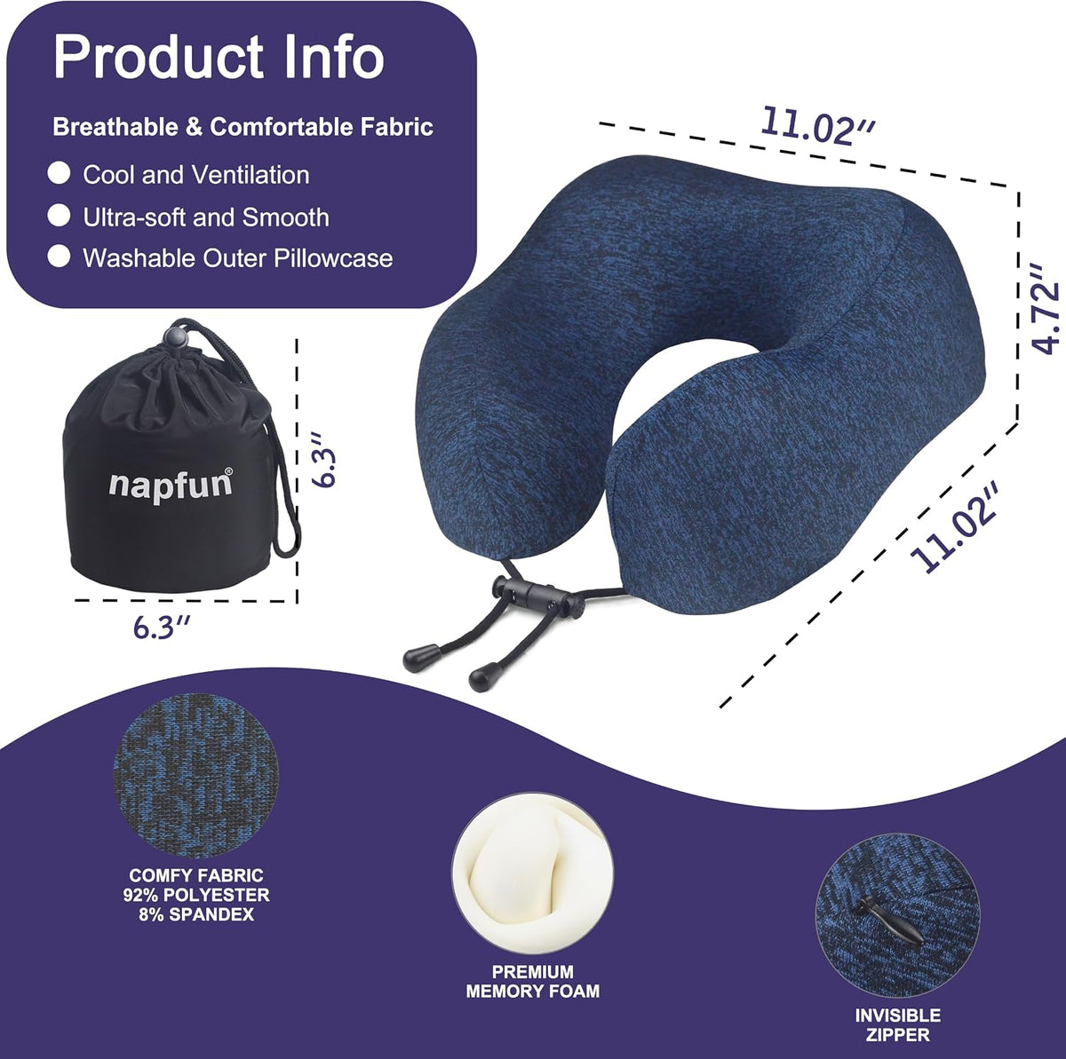 Neck Pillow for Traveling, Upgraded Travel Neck Pillow for Airplane 100% Pure Memory Foam Travel Pillow for Flight Headrest Sleep, Portable Plane Accessories, Light Grey
