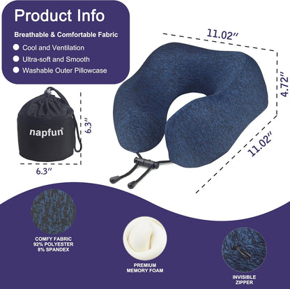 Neck Pillow for Traveling, Upgraded Travel Neck Pillow for Airplane 100% Pure Memory Foam Travel Pillow for Flight Headrest Sleep, Portable Plane Accessories, Light Grey