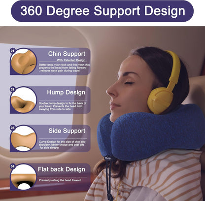 Neck Pillow for Traveling, Upgraded Travel Neck Pillow for Airplane 100% Pure Memory Foam Travel Pillow for Flight Headrest Sleep, Portable Plane Accessories, Light Grey