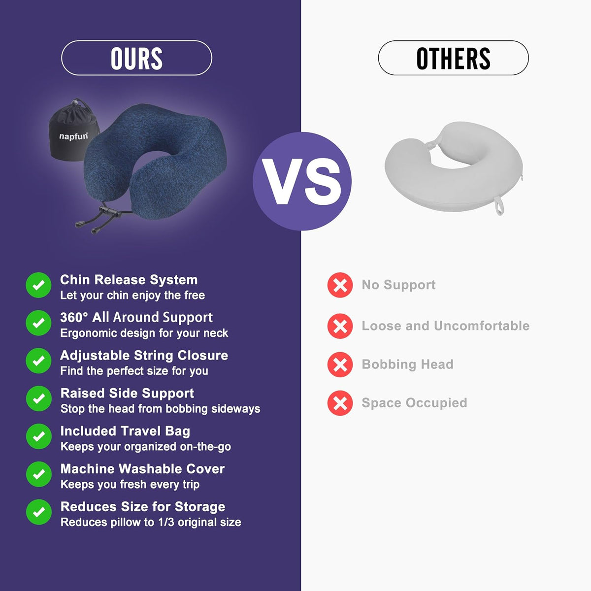 Neck Pillow for Traveling, Upgraded Travel Neck Pillow for Airplane 100% Pure Memory Foam Travel Pillow for Flight Headrest Sleep, Portable Plane Accessories, Light Grey