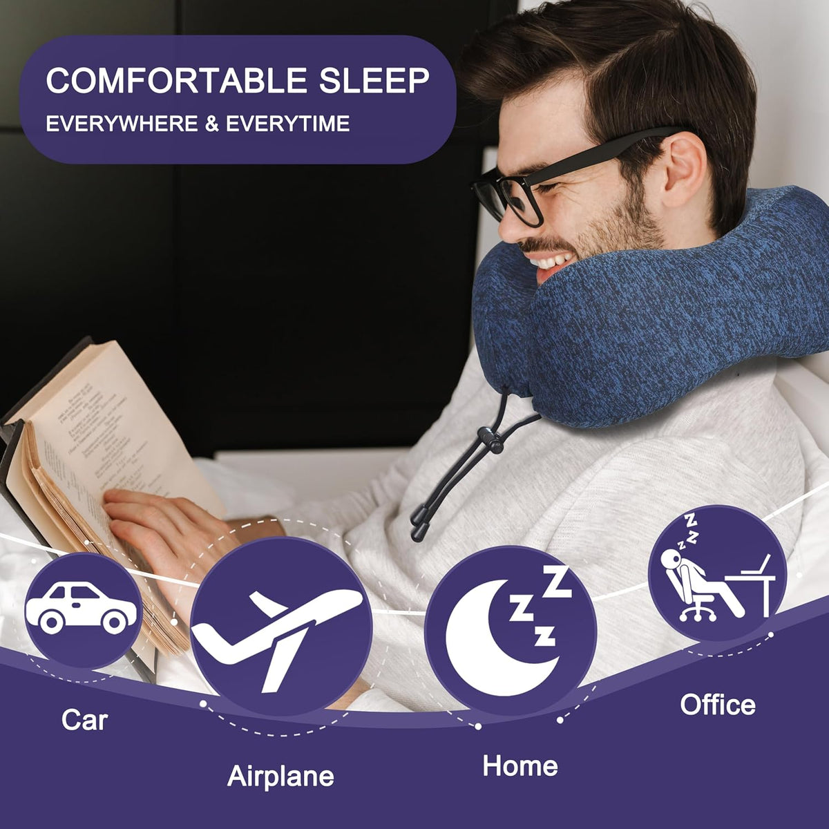 Neck Pillow for Traveling, Upgraded Travel Neck Pillow for Airplane 100% Pure Memory Foam Travel Pillow for Flight Headrest Sleep, Portable Plane Accessories, Light Grey