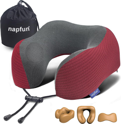 Neck Pillow for Traveling, Upgraded Travel Neck Pillow for Airplane 100% Pure Memory Foam Travel Pillow for Flight Headrest Sleep, Portable Plane Accessories, Light Grey