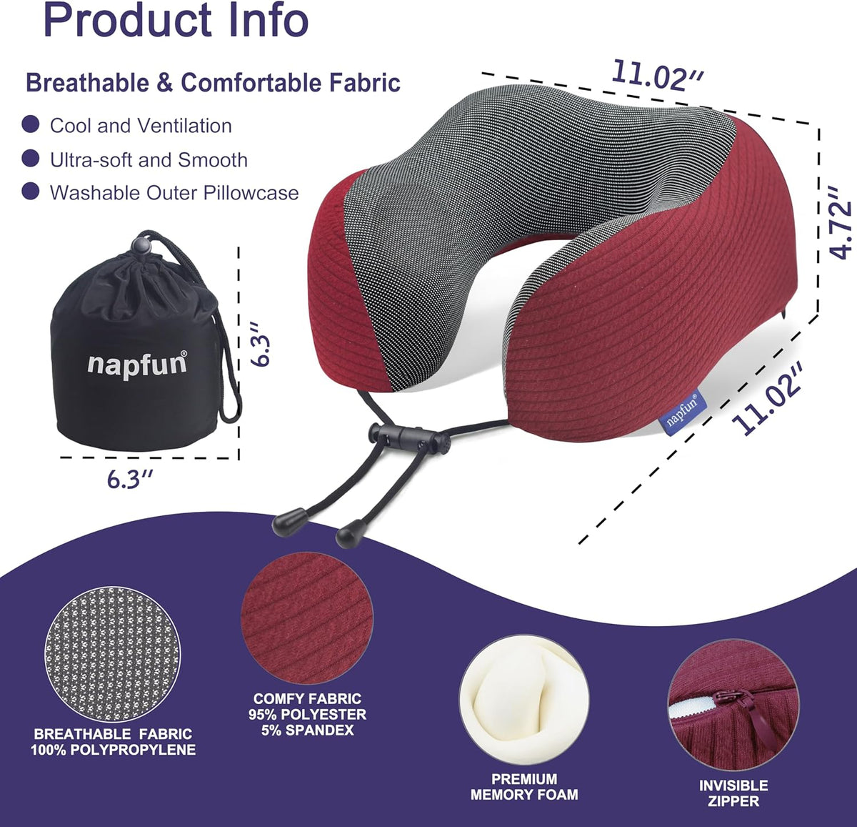Neck Pillow for Traveling, Upgraded Travel Neck Pillow for Airplane 100% Pure Memory Foam Travel Pillow for Flight Headrest Sleep, Portable Plane Accessories, Light Grey