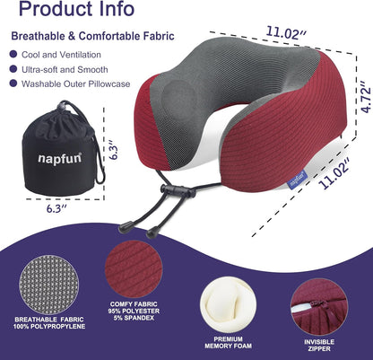 Neck Pillow for Traveling, Upgraded Travel Neck Pillow for Airplane 100% Pure Memory Foam Travel Pillow for Flight Headrest Sleep, Portable Plane Accessories, Light Grey