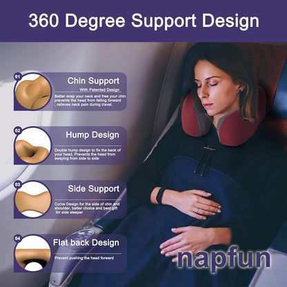 Neck Pillow for Traveling, Upgraded Travel Neck Pillow for Airplane 100% Pure Memory Foam Travel Pillow for Flight Headrest Sleep, Portable Plane Accessories, Light Grey