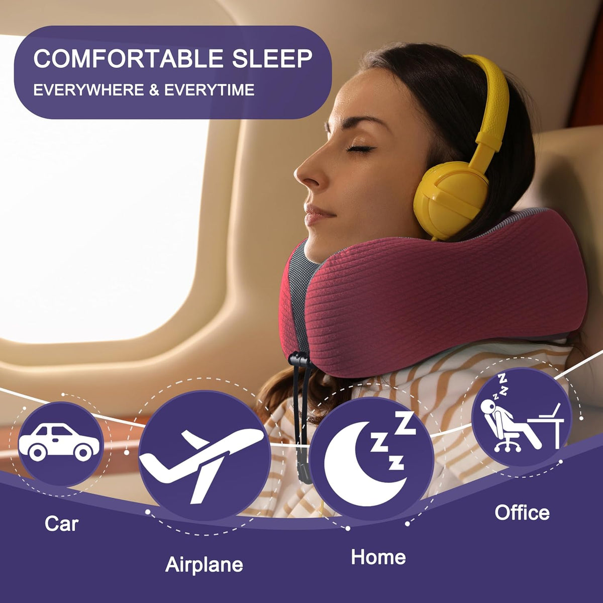 Neck Pillow for Traveling, Upgraded Travel Neck Pillow for Airplane 100% Pure Memory Foam Travel Pillow for Flight Headrest Sleep, Portable Plane Accessories, Light Grey
