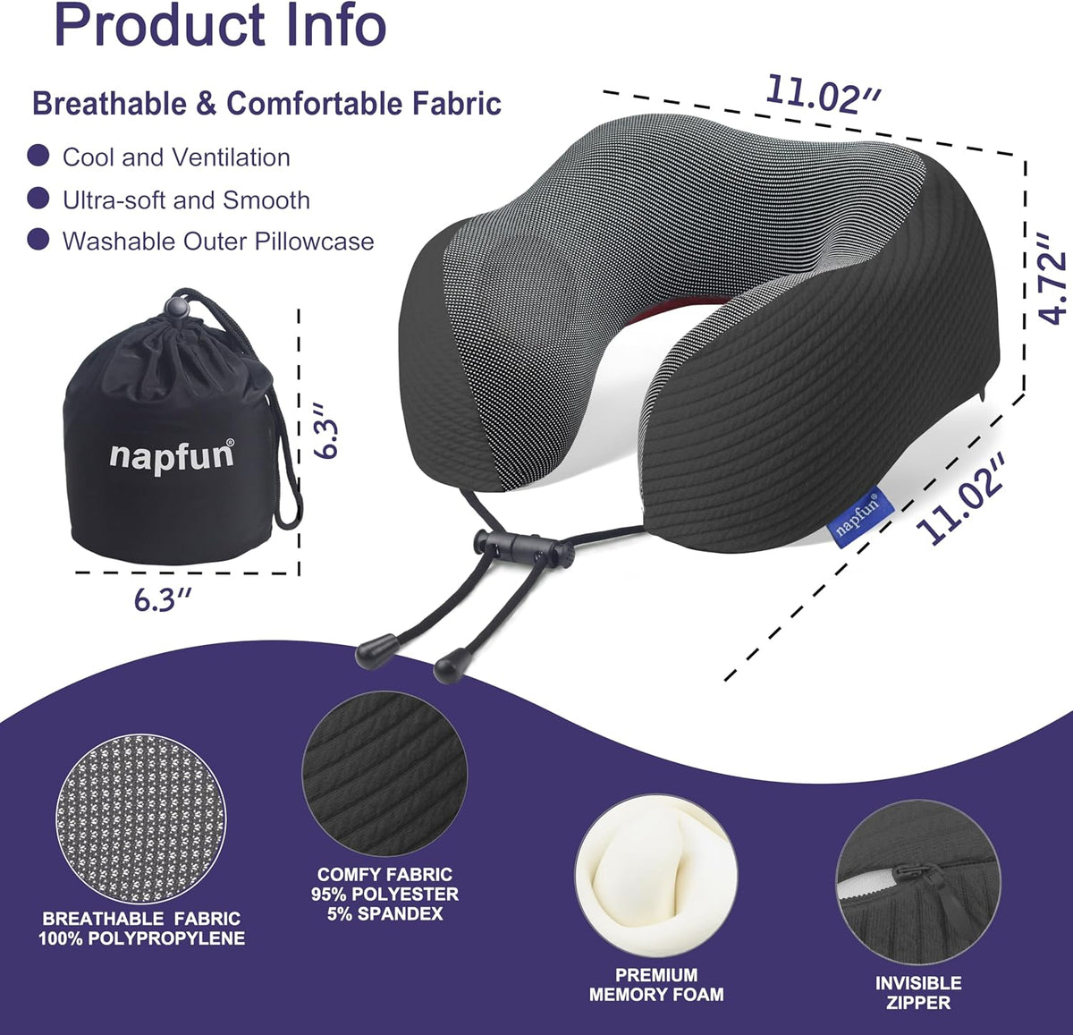 Neck Pillow for Traveling, Upgraded Travel Neck Pillow for Airplane 100% Pure Memory Foam Travel Pillow for Flight Headrest Sleep, Portable Plane Accessories, Light Grey