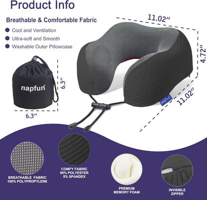Neck Pillow for Traveling, Upgraded Travel Neck Pillow for Airplane 100% Pure Memory Foam Travel Pillow for Flight Headrest Sleep, Portable Plane Accessories, Light Grey
