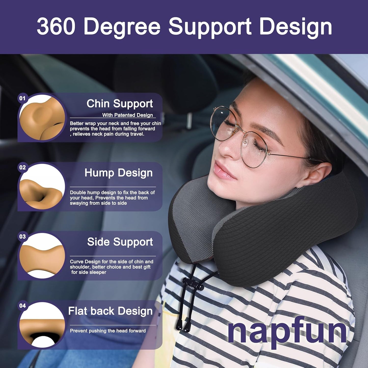 Neck Pillow for Traveling, Upgraded Travel Neck Pillow for Airplane 100% Pure Memory Foam Travel Pillow for Flight Headrest Sleep, Portable Plane Accessories, Light Grey