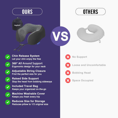 Neck Pillow for Traveling, Upgraded Travel Neck Pillow for Airplane 100% Pure Memory Foam Travel Pillow for Flight Headrest Sleep, Portable Plane Accessories, Light Grey