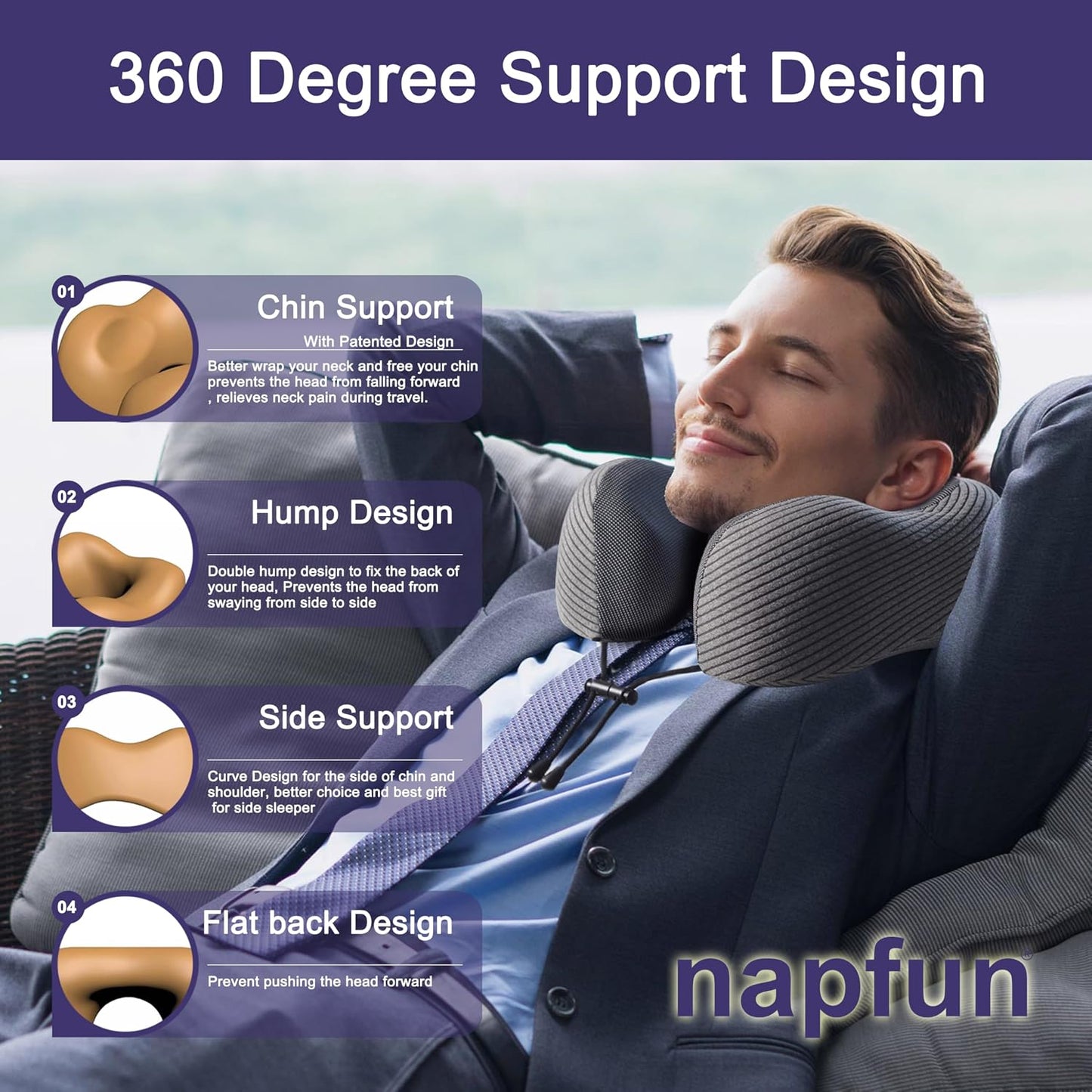 Neck Pillow for Traveling, Upgraded Travel Neck Pillow for Airplane 100% Pure Memory Foam Travel Pillow for Flight Headrest Sleep, Portable Plane Accessories, Light Grey