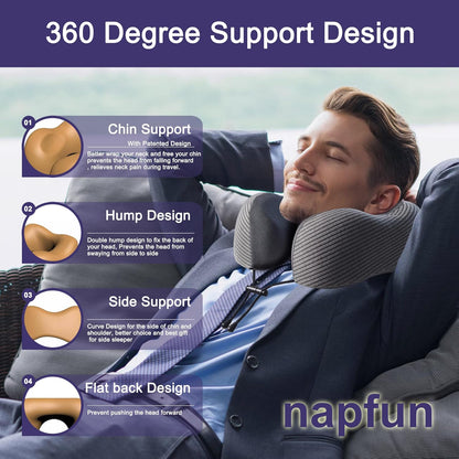Neck Pillow for Traveling, Upgraded Travel Neck Pillow for Airplane 100% Pure Memory Foam Travel Pillow for Flight Headrest Sleep, Portable Plane Accessories, Light Grey