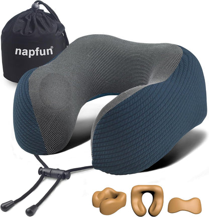Neck Pillow for Traveling, Upgraded Travel Neck Pillow for Airplane 100% Pure Memory Foam Travel Pillow for Flight Headrest Sleep, Portable Plane Accessories, Light Grey