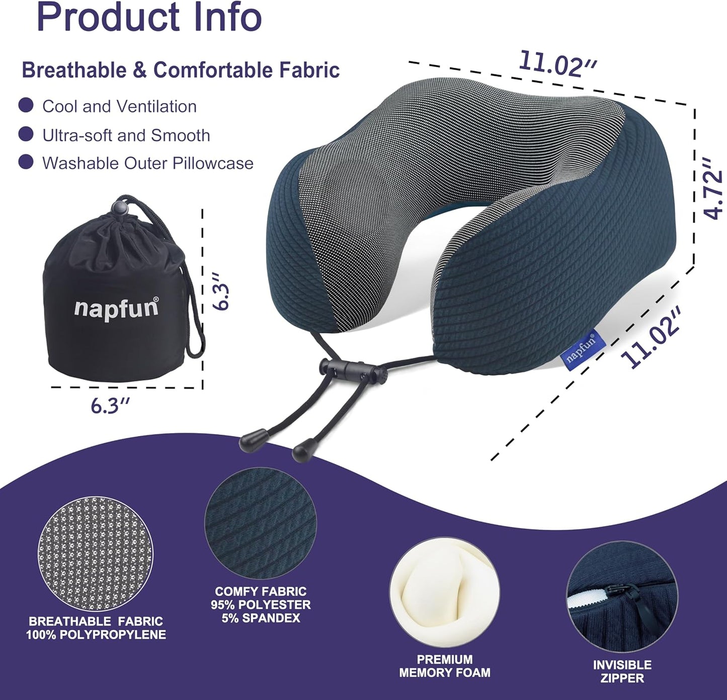 Neck Pillow for Traveling, Upgraded Travel Neck Pillow for Airplane 100% Pure Memory Foam Travel Pillow for Flight Headrest Sleep, Portable Plane Accessories, Light Grey